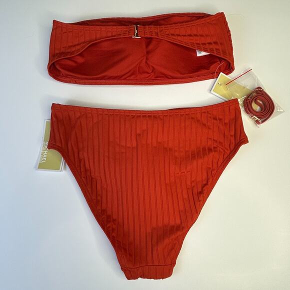 Michael Kors Ribbed Two Piece Swimsuit Terracotta MM6P064 Women Small NWT - Picture 2 of 10